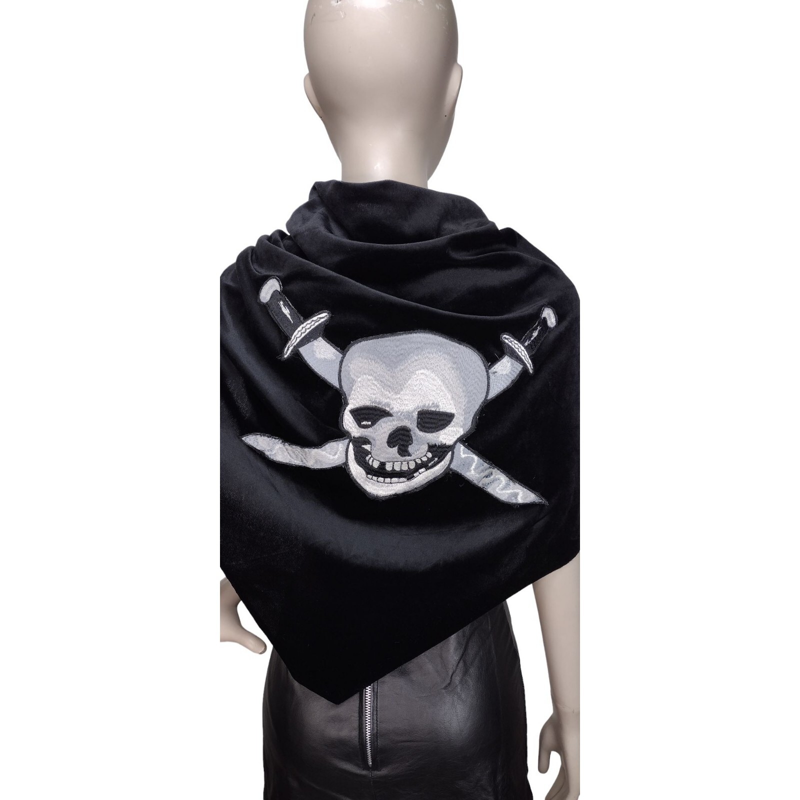 Skull & Bones Pirate Shawl Wrap Skirt Overlay Bla… - image 5