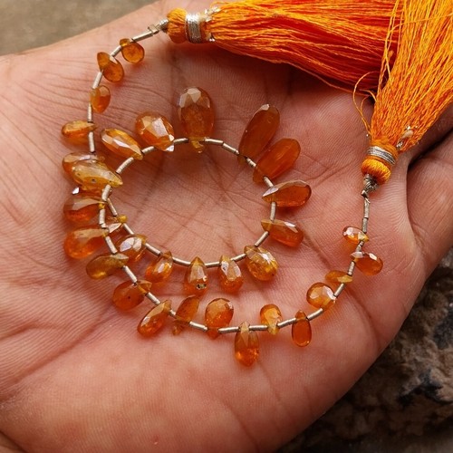 35 Carat Natural Orange Color Kyanite Briolette Pear Cut 8 Inch Beads - Picture 11 of 11