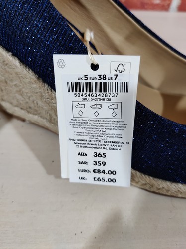 BNWT MONSOON NAVY BLUE SHOES UK 5 EU 38 SPARKLE ESPADRILLE WEDGE WOMENS RRP £65 - Picture 7 of 7