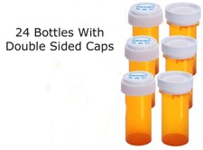 24 New 8 Dram Empty Pill Bottles with Double Sided Caps Pharmacy Container