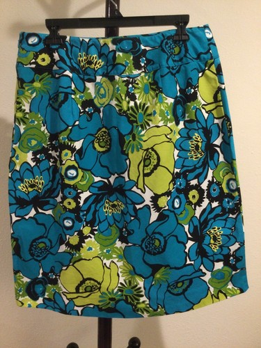 New Women’s East 5th Blue/lemon/lime Floral Cotton Stretch Straight Skirt SZ 12 - Picture 2 of 6