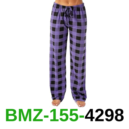 Just Love Women Buffalo Plaid Pajama Pants, Purple Black Buffalo Plaid, M - Picture 1 of 5