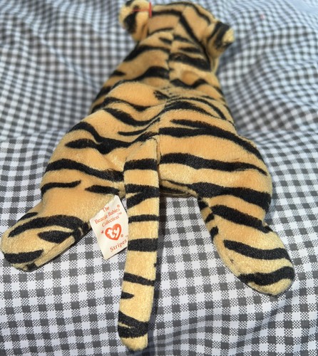 Ty Beanie Baby STRIPES THE TIGER retirado 1995 error de etiqueta y pellet de PVC SIN etiqueta oscilante - Imagen 4 de 12