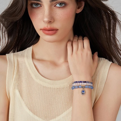 Aquamarine Bracelet for Women, Flower Birthstone Natural Healing Crystal Bracele - Foto 5 di 7