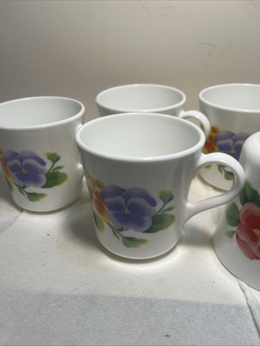 6 Corelle Corning Summer Blush Pansy Cups Mugs Floral Coffee Tea 748 - Picture 5 of 5