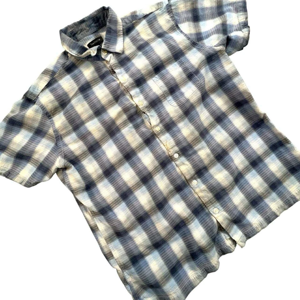 Camisa informal grande Y2kVan Heusen para hombre azul a cuadros manga corta abotonada Foto 3 de 4