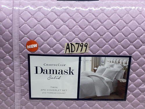 Charter Club Damask Quilted Lilac Twin Coverlet & Sham 2pc Set New - Zdjęcie 2 z 6