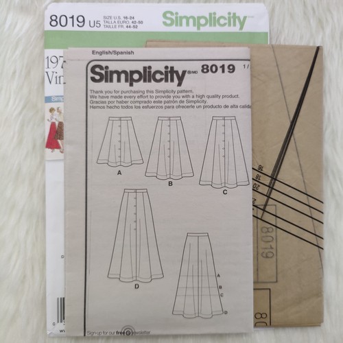 Simplicity 8019 Sewing Pattern * Size: 16-24 * Front Button Skirt in Two Lengths - Picture 2 of 3