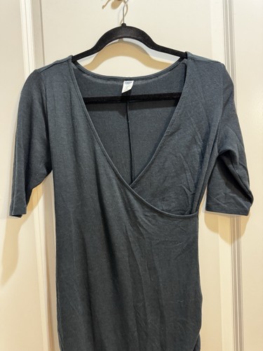 Old Navy Maternity Dress XS Deep Blue Faux Wrap Armpit To Armpit 18” Half Sleeve - Picture 4 of 8