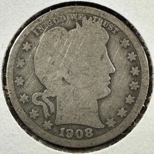 1908 25C Barber Quarter, Contains 0.1808oz of SILVER (87430)