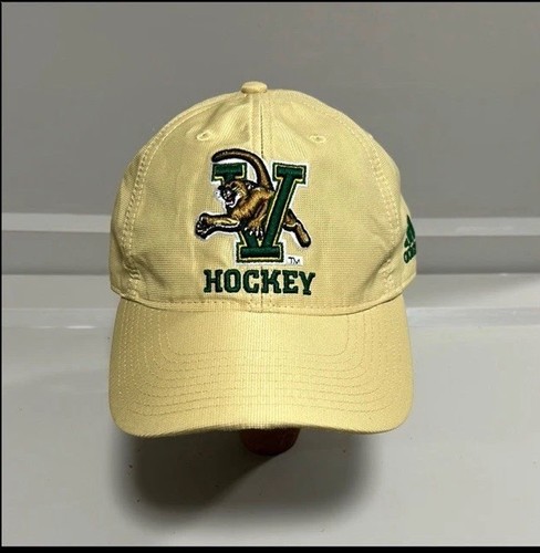 Y2K Adidas Vermont Catamounts Hockey East gelb bestickte Mütze. Verstellbar Einheitsgröße