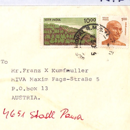 INDIA Catholic Missionary *BHOPAL* Cover 1r Gandhi 1992 Air Austria MIVA YQ434 - Picture 8 of 12