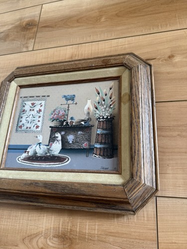 Vintage Country Geese Oil Painting Signed Jasper Cottage Homestead Quilt Vintage - Picture 4 of 14