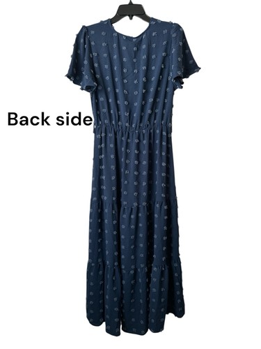 Blue Maxi Flutted Sleeves Summer Belted Flowy Medium Dress - Picture 2 of 9