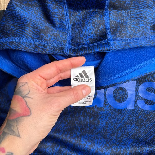 Adidas Essentials Felpa con Cappuccio in Pile Ragazzo Grande Blu Allenamento Atletico Calcio 6408 - Foto 6 di 12