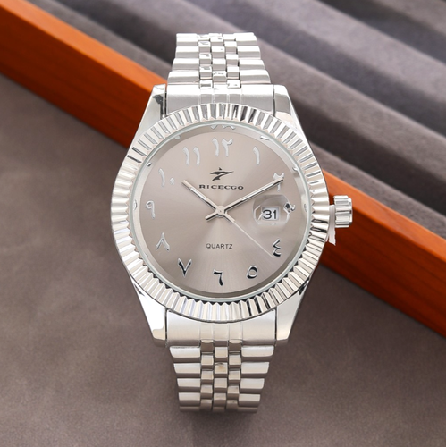 40MM RICECGO Luxus Quarz Herrenuhr Arabische Ziffern Edelstahl Geschenk NEU - Bild 4 von 4