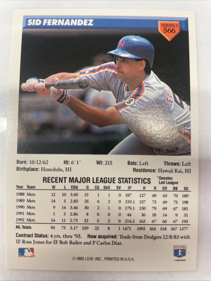 1993 Donruss - Sid Fernandez #566 - Image 2 of 2