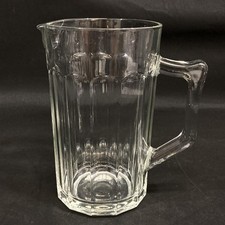 Vintage Ribbed Clear Glass Pitcher with Ice Lip 8.5" Elegant Serveware