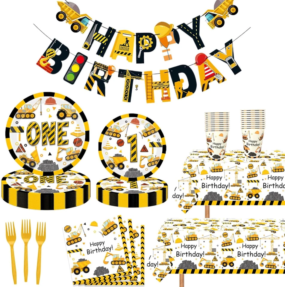 193 Pcs Construction 1St Birthday Party Supplies Dump Truck One Year Old Party D - Image 3 of 4