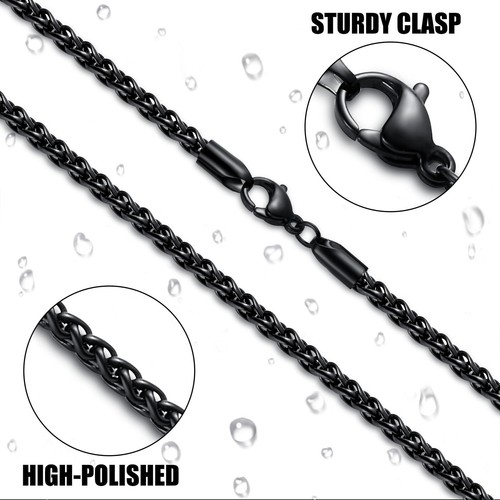 Black Wheat Chains for Men and Women, 3mm Stainless Steel Necklace Chains, Me... - 第 6/9 張圖片