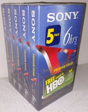 Sony T-120 Premium Grade 6 Hour Blank VHS Tapes 5 Pack Brand New Sealed