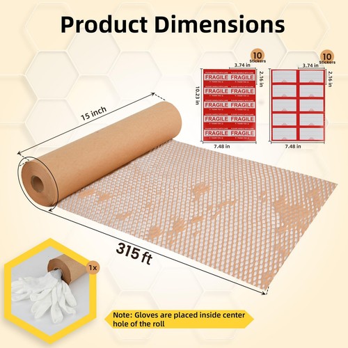 Honeycomb Packing Paper 15"x3780" (315 ft) Roll - Eco-Friendly Wrapping Paper... - Picture 2 of 7