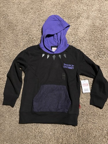 Marvel Studios Black Panther Pullover Black Hoodie Boys Size 7/8 NEW Disney - Picture 3 of 10