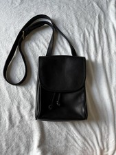 Vintage Coach Black Leather Drawstring Flap Crossbody Bag Made in USA #102