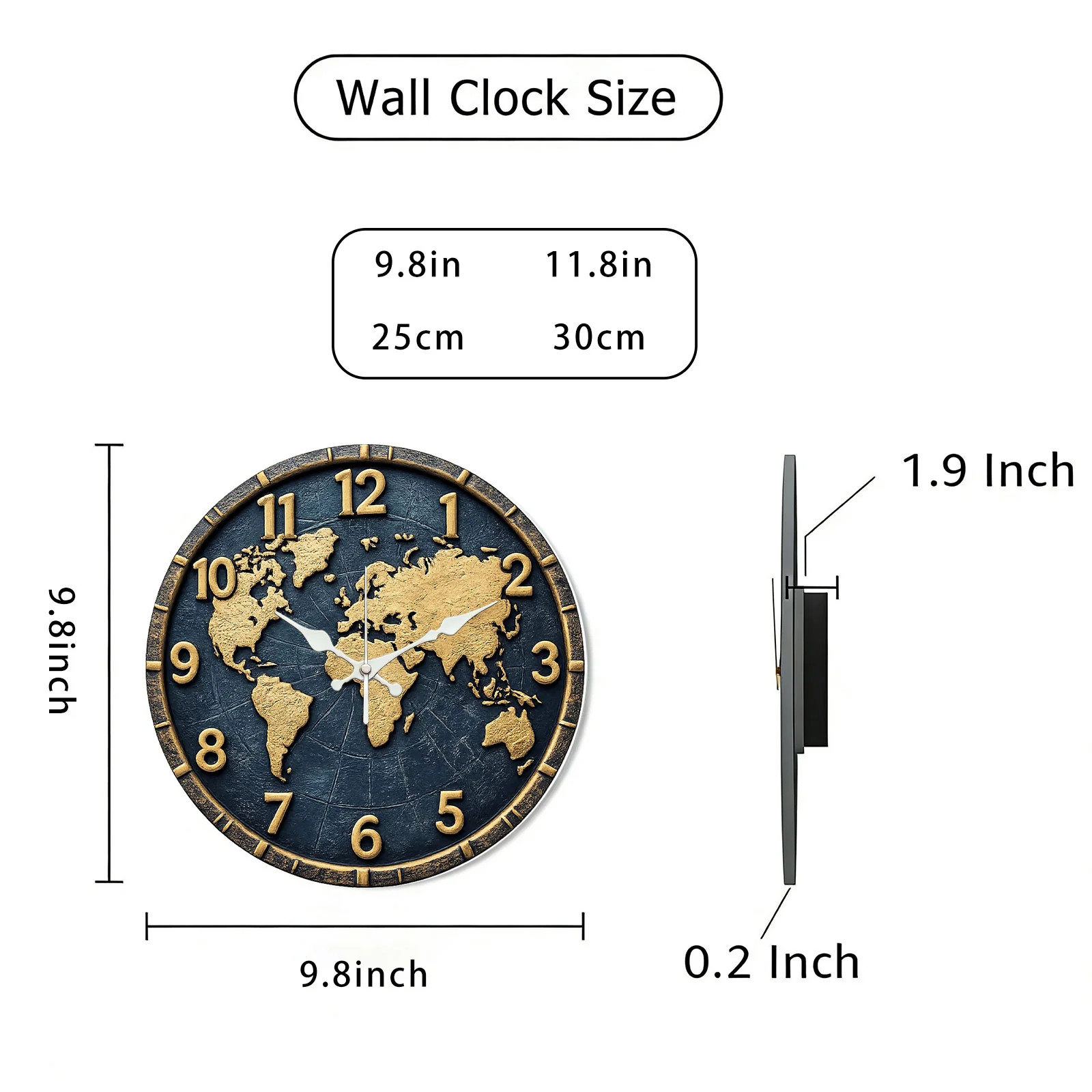 World Map Wall Clock Wooden Silent Clock No Battery Holiday Home Decors
