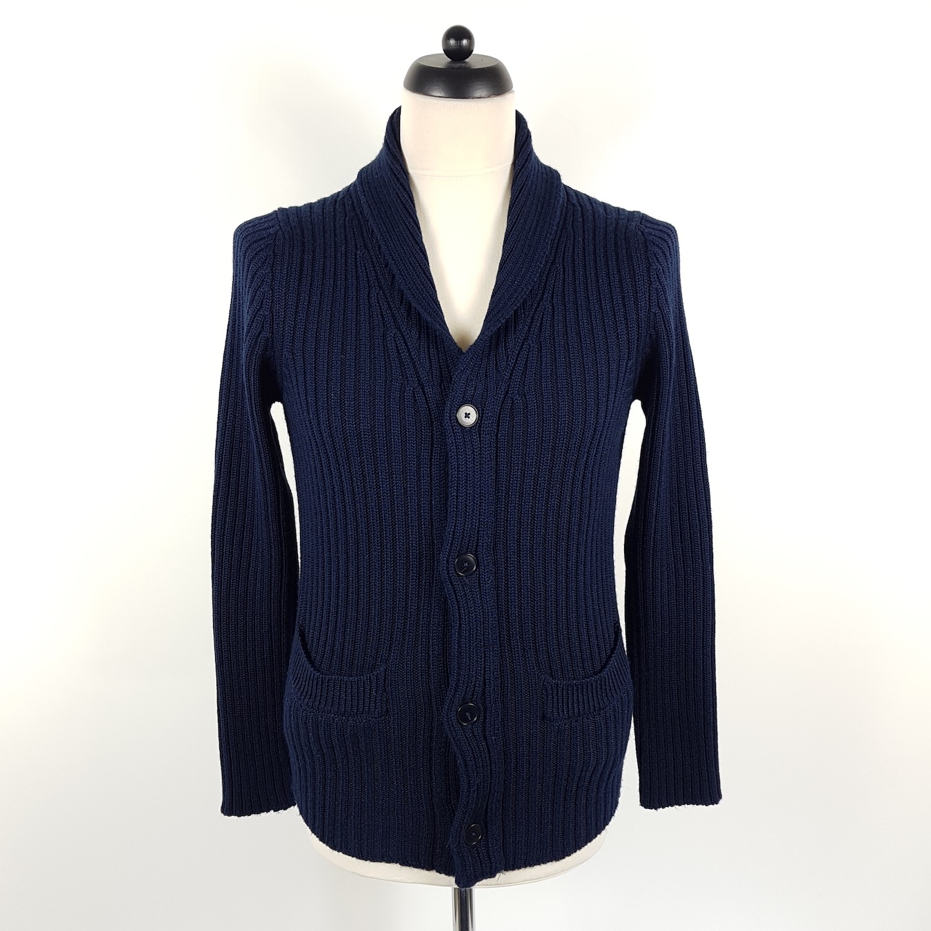 Drykorn Strickjacke Herren M Blau Wolle Slim-Fit Schalkragen Shawl Cardigan
