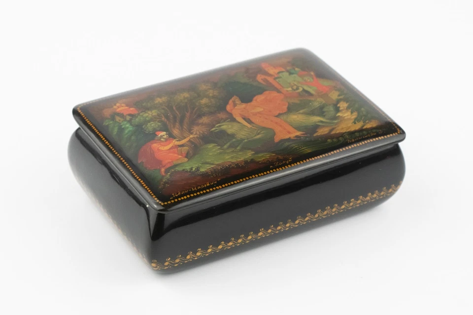 Vintage Hand Painted Decorative Russian Lacquer Box Palekh - Rectangle, Folk Art - Image 2 of 4