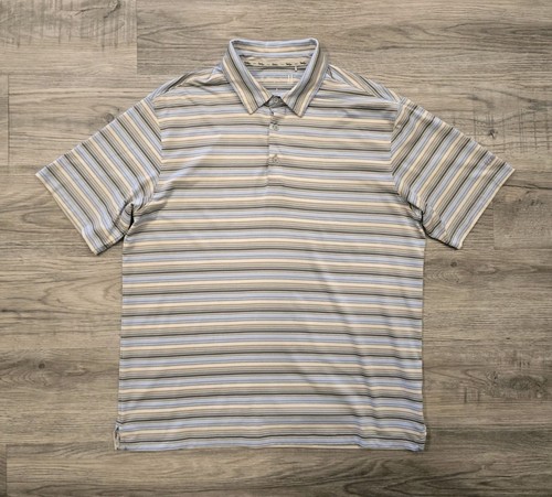 Walter Hagen 11 Majors Polo Golf Shirt Mens Large Blue Gray Striped Stretch Logo - Picture 1 of 15