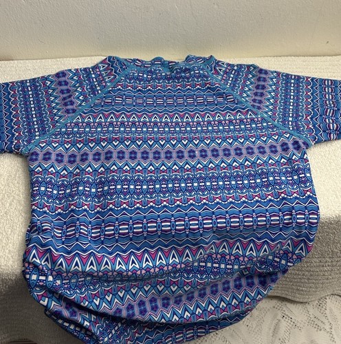 Coolibar UPF 50 Girls Blue Multicolor Top Swim Long Sleeve Ruched Sides Sz S - Picture 2 of 7