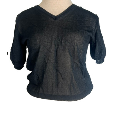 CG Ferrante Women's Size Small Black Semi Sheer Top V Neck 1/2 Sleeve Italy