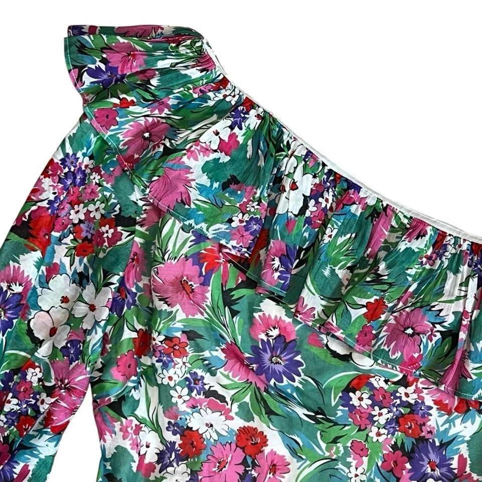 Mini Vestido Floral La Maison Talulah Para Mujer Talla M Manga Única Volantes Rosa Verde Foto 4 de 4