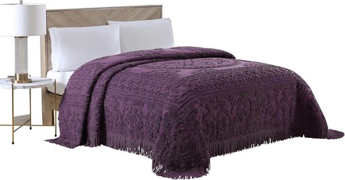 Elegante Copriletto Ciniglia Melanzane per Letto Matrimoniale - Morbido 100% Cotone Comfort - Foto 3 di 7