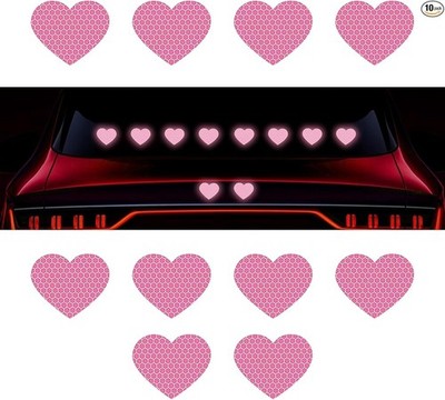 10-Piece PVC Heart Sticker Set, Reflective Crystal Color Grid Design for Car Tai