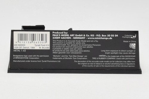 400840003 F1 Tyrrell Ford 012 M.Brundle Detroit GP USA 1984 Minichamps 1/43 - Picture 4 of 5