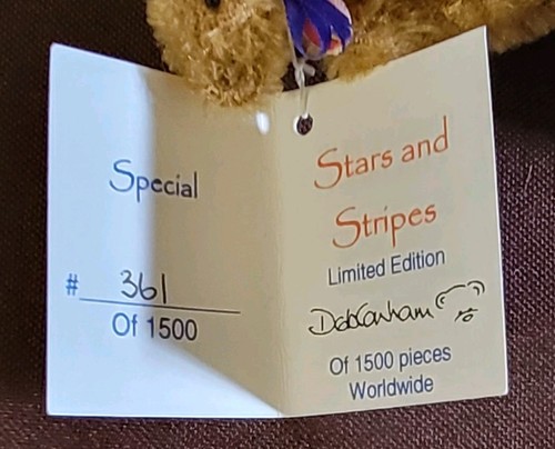 Deb Canham Special Stars And Stripes Miniature Bear & Hat Limited Ed. 361/1500 - Picture 11 of 11