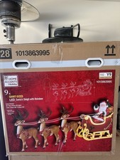 Home Depot 9 ft Giant-Sized LED Santa's Sleigh with Reindeer Holiday NEW IN-HAND