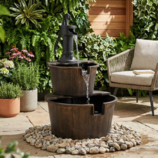Rustic Barrel Water Feature Mains Powered Garden Fountain Water Pump Serenity