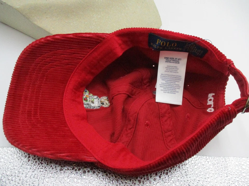 Polo Ralph Lauren Christmas Tree Hat Cap Strap Back Red Corduroy Polo Bear Kids - Image 2 of 4