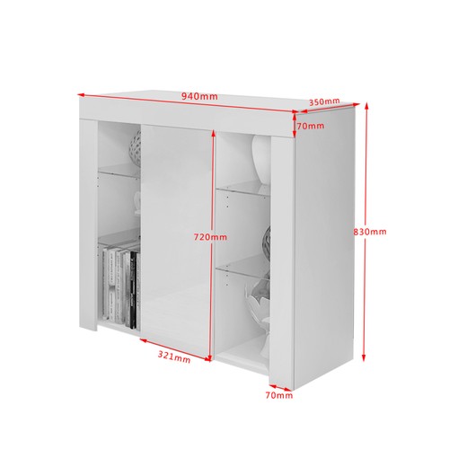 LED Storage Cabinet High Gloss Front Door Sideboard for Dining Room Display - Picture 12 of 41
