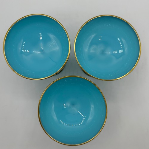 Juego de 3 copas de champán Portieux Vallerysthal Francia azul opalino adorno dorado - Imagen 3 de 6