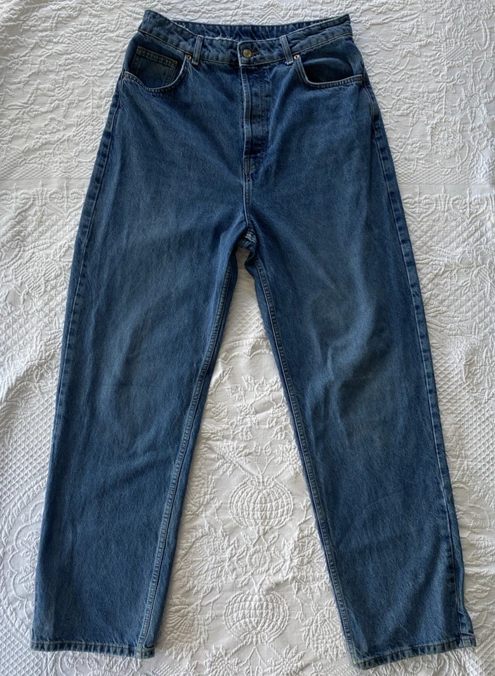 Top Shop Pierna Ancha 32x30 Talla 10 Denim Botón Mosca Azul Suelto Suelto Y2K Vibraciones Foto 2 de 4