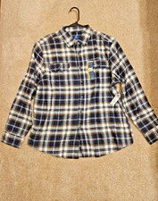 George Men  s Double Pocket Flannel Shirt   Dark Navy Plaid / Size: Large /New