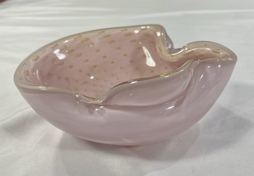 Posacenere ciotola Alfredo Barbini vetro artistico Murano lamina oro bullicante rosa con custodia - Foto 2 di 9