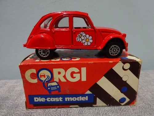 Vintage - Corgi Citroen 2CV (Red) - 1985 Retro Flower Power Toy Car Diecast