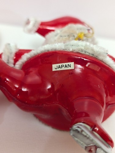 Vintage Babbo Natale Mrs Claus pattinaggio su ghiaccio plastica ciniglia pipa bordo 4'' ornamenti Giappone - Foto 10 di 12