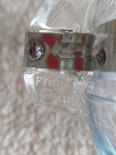 1960's Pyrex Flameware Clear Glass Teapot 8446-B Stainless Band Around Middle - Picture 4 of 6